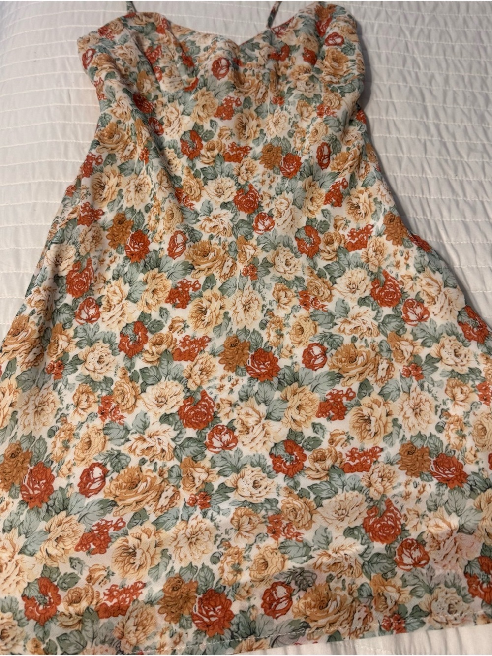 RUMOR Floral Midi Slip Dress in Cream, Rust & Sage